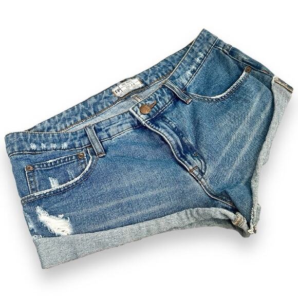 Free People - Denim Mini Cutoff Shorts - Picture 8 of 9